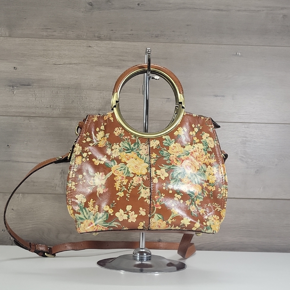 Patricia Nash Floral Brown Leather Top-Handle Crossbody Bag